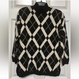 TALBOTS WOMEN'S PETITES SIZE PM SWEATER GEOMETRIC BLACK/BEIGE PULLOVER ps2